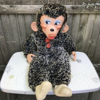 Vintage Rubber Face Monkey Stuffed Animal 38” Plush Rushton Gund Knickerbocker
