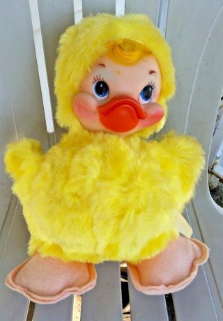 Vintage Rushton Yellow Duck Chick Rubber Face Plush 10 " Tall Stuffed W/tag