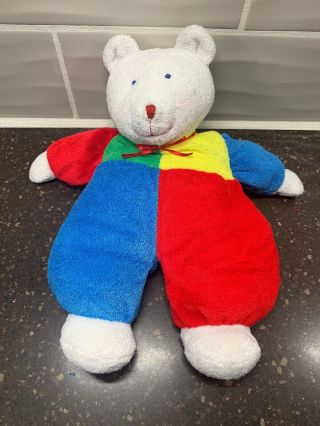 Vtg Eden Bear Primary Color Block Terrycloth Stuffed Plush Red Blue Yellow White