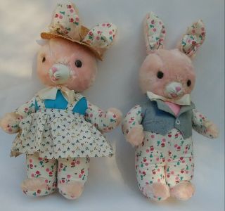 Vintage Gund J.  Swedlin Girl & Boy Bunny Rabbit Rubber Faced Nose