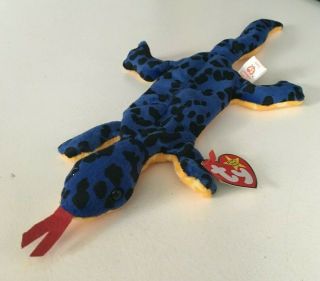 Vintage Ty Beanie Babies 1995,  " Lizzy " The Blue Lizard,  Style 4033 -