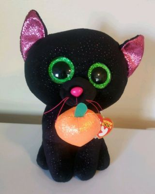 Ty Potion Beanie Baby Boos 6 " Inch Black Halloween Cat W/ Pumpkin