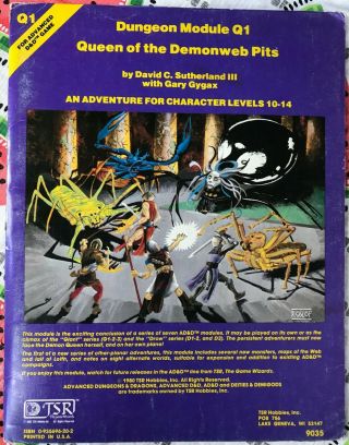 Q1 Queen Of The Demonweb Pits Ad&d Role Playing Module - Tsr Dungeons & Dragons