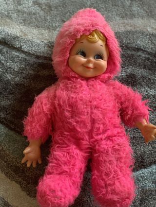 Vintage Rushton Rubber Face Snow Baby Plush Doll Pink Rare 20”