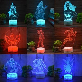 All Superhero 3d Led Night Light Kids Gift Remote 16 Colors Decor Usb Table Lamp