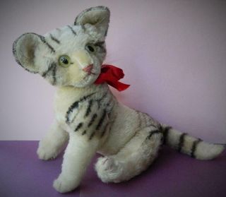Steiff Vintage Jointed Kitty Cat 1959 - 64 With Raised Script Button & Part Label