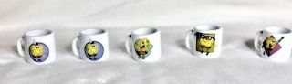 Sponge Bob Square Pants 6 Mini Ceramic Coffee Cups 1 1/4 " Tall 2002 Euc