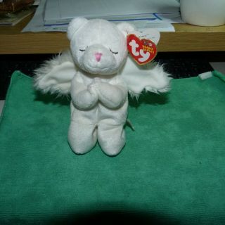 2002 Ty " Blessed " The Angel Bear Beanie Baby - 6 1/4 " Tall - 2003 Tush Tag A - 1