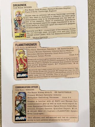 Gi Joe Vintage 80’s File Card Peach Breaker,  Blowtorch,  & Buzzer