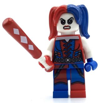 Lego Harley Quinn Minifig Hero Dc Batman 2 Red Blue Sleves W/ Bat