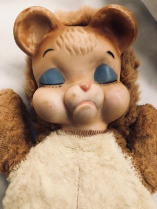 Vintage Rushton Rubber Face Pouting Sleeping Teddy Bear Plush Stuffed Toy Doll