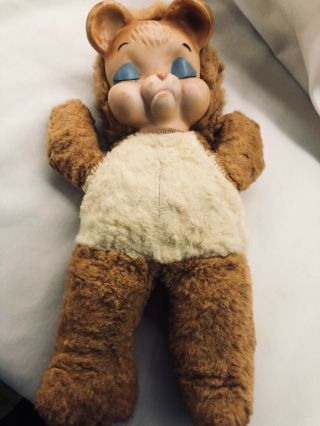 VINTAGE RUSHTON RUBBER FACE POUTING Sleeping TEDDY BEAR PLUSH Stuffed TOY Doll 2