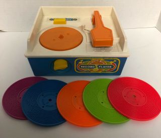 1987 Fisher Price Wind - Up Music Box Record Player W/ 5 Discs Vintage 2205