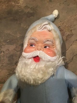 Vintage The Rushton Co Santa Claus Rubber Face,  Blue Stuffed Plush 20” Tall.  USA 2