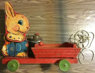 Fisher Price Bunny Drummer 505 Easter Pull Toy Vintage Antique Bell