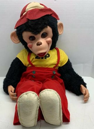 Vintage Rushton Zippy Zip The Chimp Monkey Plush Rubber Face Soft Shoes 27”
