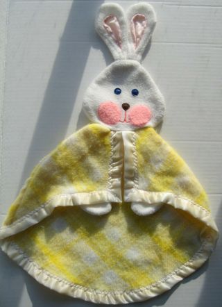 Fisher Price Vtg Baby Toy Bunny Rabbit Yellow Plaid Lovey Security Blanket 1979