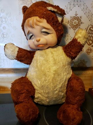 Rushton Rubber Face Vintage Sad Crying Pouting 17” Plush Teddy Bear