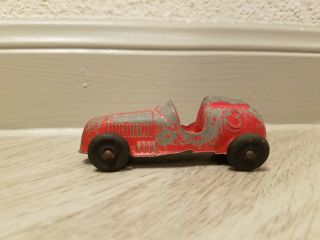 Old Vintage 3 Tootsietoy Red Metal Race Car With Rubber Tires
