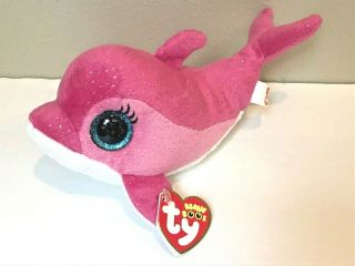 Rare Ty Beanie Boos Surf The Pink Dolphin 6 " Plush Big Glitter Eyes Gift