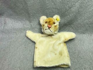 Vintage Rare Steiff Leo The Lion Cub Hand Puppet Mohair With Button Glass Eyes
