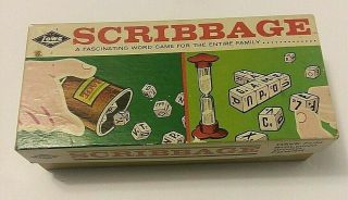 Vintage 1963 E.  S.  Lowe Co.  Scribbage Dice Word Game No 954 Complete Family Fun