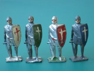 Crescent Foot Knights With Sword & Shield - Vintage Lead