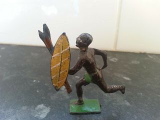 J Hill Vintage Lead Metal African Zulu With Spear And Shield