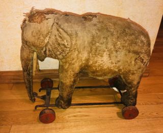 X Large Antique Steiff Elephant Pull Toy 18x17 For Restore