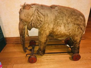 X Large Antique Steiff Elephant Pull Toy 18x17 For Restore 2