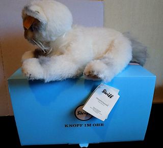 Steiff White Chari Cat Soft Toy With Button & Tags,  Nmib.