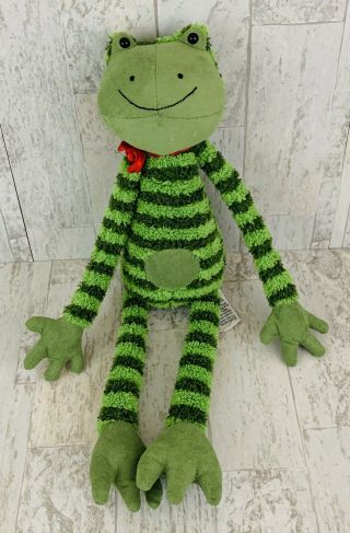 Jellycat Frederick The Frog Plush Stuffed Animal Striped Red Bow 17” Rare L