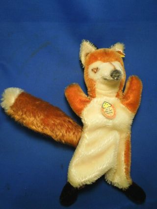 Vintage German Steiff Smardy Red Fox Hand Puppet W/ Tags
