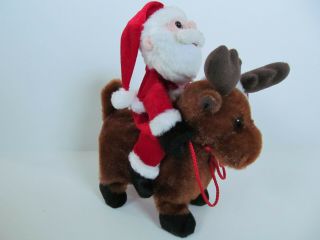 Santa Riding Reindeer Plush Musical Walking Jumping Flips Around Dan Dee Rare