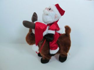 Santa Riding Reindeer Plush Musical Walking Jumping Flips Around Dan Dee RARE 2