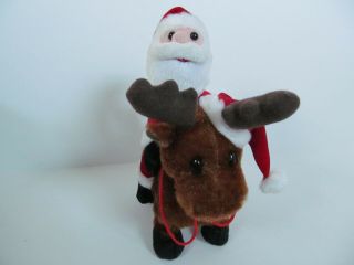 Santa Riding Reindeer Plush Musical Walking Jumping Flips Around Dan Dee RARE 3