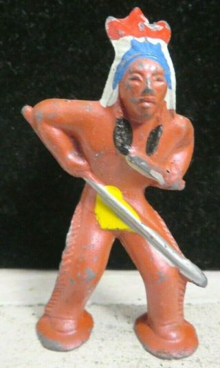 Vintage Barclay Lead Toy Figure Pod Foot Indian With Knife & Spear B - 253