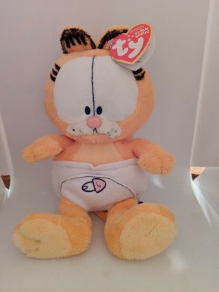 Ty Beanie Baby Baby Garfield In Diapers With Tag Retired