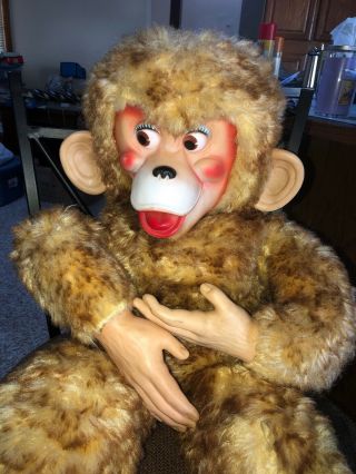 Vintage 1960 My Toy Rubber Faced Monkey 34 " Zip? Brown Eyes Rushton Style