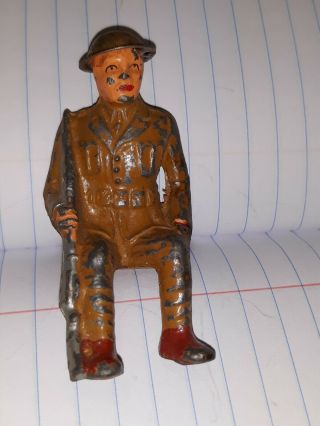 Vintage Barclay Dimestore Soldier Sitting With Rifle,  Lead Figure