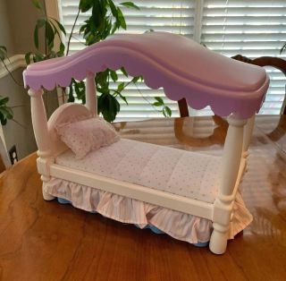 Little Tikes Barbie Furniture Canopy Bed With Bed Cover,  Pillow,  Dust Ruffle