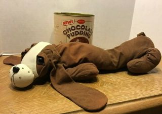 Vintage Banning Chocolate Pudding Stuffed Plush Dog Toy With Can 1987 Brown Dog