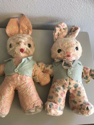 2 Rare Vintage Pink Bunny Rabbits Gund Sani - Foam Plush Stuffed Toy - With Tag