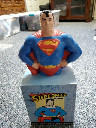 Vintage Rare Superman Ceramic Clay Bust By Dc Comics Clay Art Bank Mib