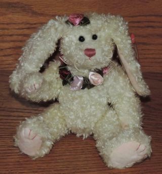 Nwt Minty 1993 Beanie Baby Attic Treasures " Rosalyne " Curly Cream Bunny Rabbit