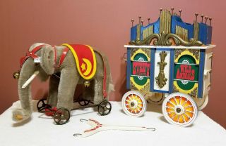 Steiff Elephant On Wheels W/circus Calliope,  0100/86,  Le 5000,  No Box.