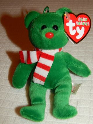 Ty Baby Beanies Windchill The Green Teddy Bear 4 " Mwmt Christmas Ornament 2010