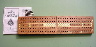 Vtg Skor - Mor Folding Wooden Cribbage Board With 6 Pegs Instructions Travel Size