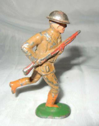 Vintage Barclay Manoil Toy Lead Soldier With Rifle Running Tin Helmet