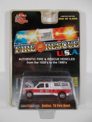 Racing Champions Fire Rescue Usa ’99 Ford F - 350 Pickup Dallas Tx Fire